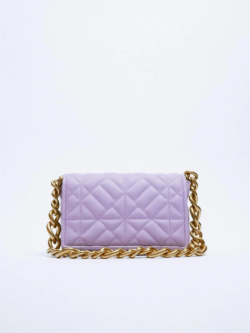 Bolsa de Ombro Acolchoada com Corrente estilo Zara Shein - Couro Legitimo